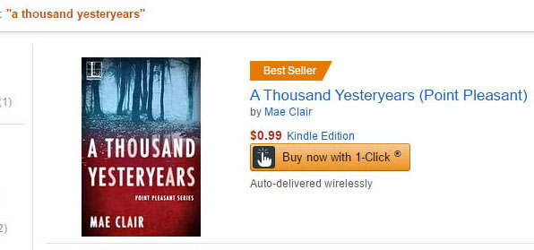 Screen shot of book ranking for A THOUSAND YESTERYEARS by author Mae Clair on Amazon